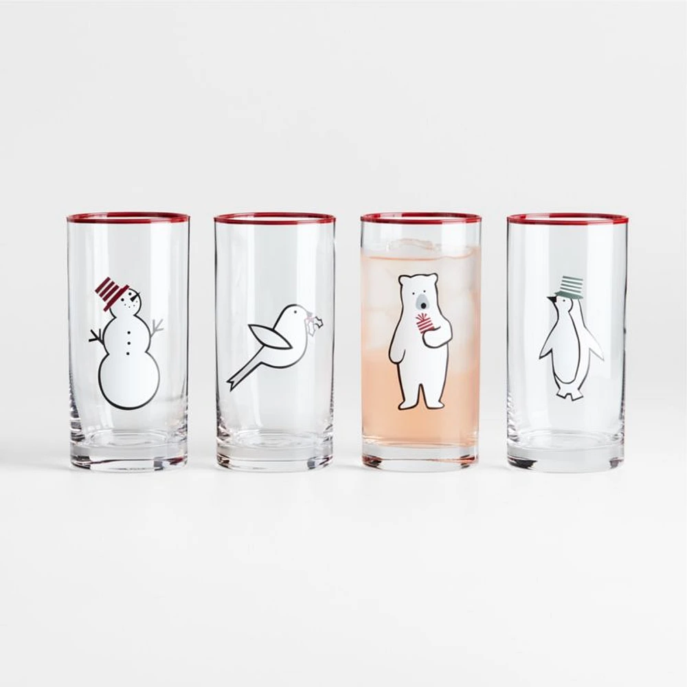 Arctic Friends 18-Oz. Highball Glasses, Set of 4 by Joan Anderson