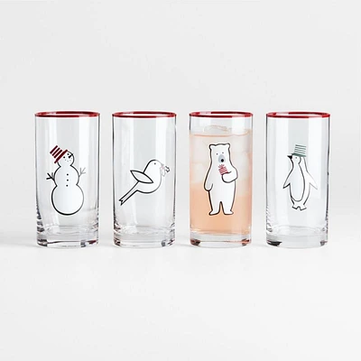 Arctic Friends 18-Oz. Highball Glasses, Set of 4 by Joan Anderson