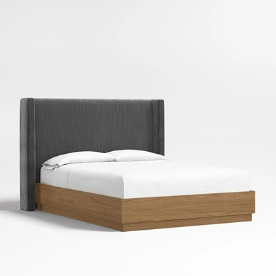 Arden 52" Charcoal Grey Queen Upholstered Headboard with Batten Oak Bed Base