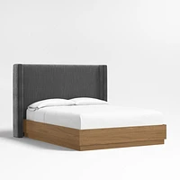 Arden 52" Charcoal Grey Queen Upholstered Headboard with Batten Oak Bed Base
