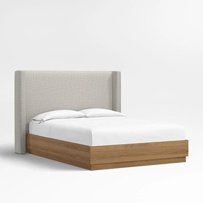 Arden 52" Mist Grey Upholstered Queen Headboard with Batten Oak Bed Base