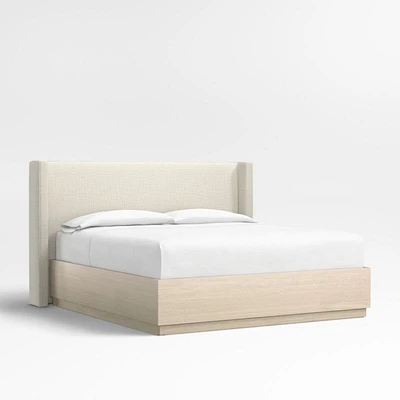 Arden 52" Natural Beige Upholstered King Headboard with Batten White Oak Storage Bed Base