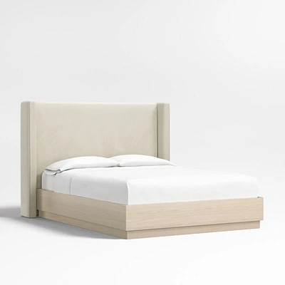 Arden 52" Beige Upholstered Queen Headboard with Batten White Oak Bed Base