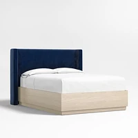 Arden 52" Navy King Upholstered Headboard with Batten White Oak Storage Bed Base