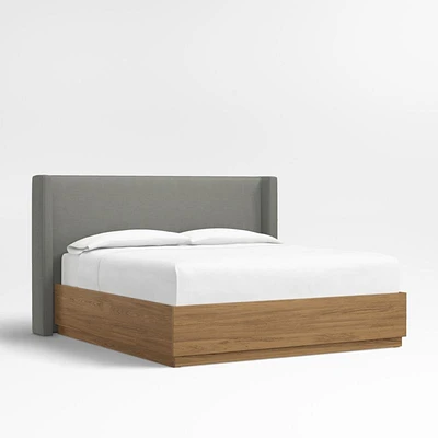 Arden 52" Graphite Grey Upholstered King Headboard with Batten Brown Oak Storage Bed Base