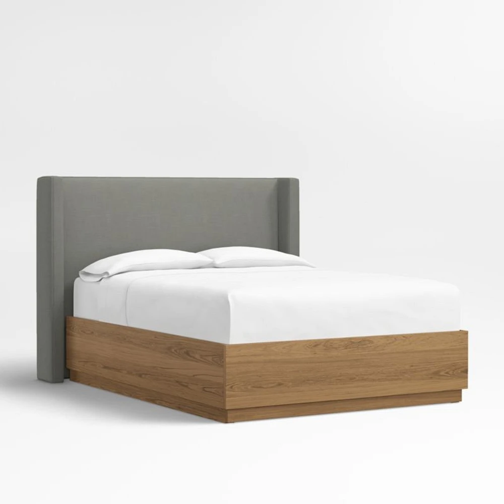 Arden 52" Graphite Grey Upholstered King Headboard with Batten Brown Oak Storage Bed Base