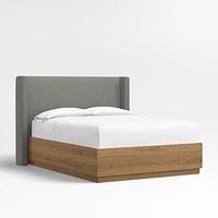 Arden 52" Graphite Grey Upholstered King Headboard with Batten Brown Oak Storage Bed Base