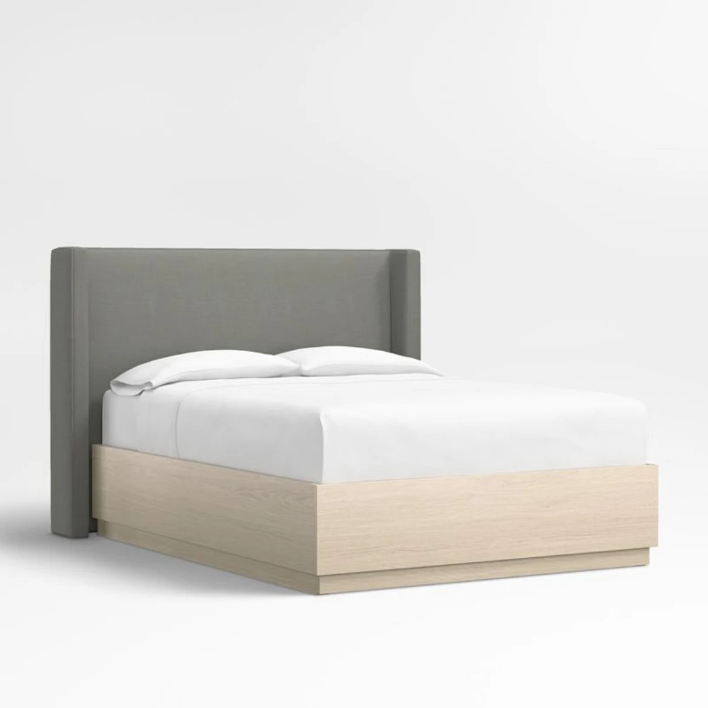 Arden 52" Graphite Grey Upholstered Queen Headboard with Batten White Oak Storage Bed Base
