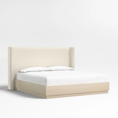Arden 52" Ivory Upholstered King Headboard with Batten Oak Bed Base