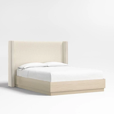 Arden 52" Ivory Upholstered Queen Headboard with Batten White Oak Bed Base