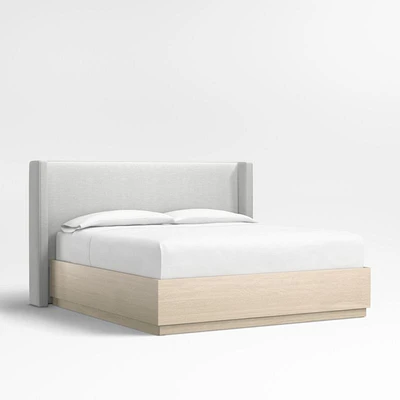 Arden 52" Oyster Grey King Upholstered Headboard with Batten White Oak Storage Bed Base