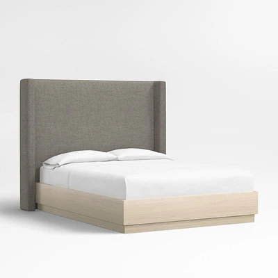 Arden 60" Dark Grey Upholstered Queen Headboard with Batten White Oak Bed Base