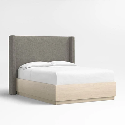 Arden 60" Dark Grey Upholstered Queen Headboard with Batten White Oak Storage Bed Base