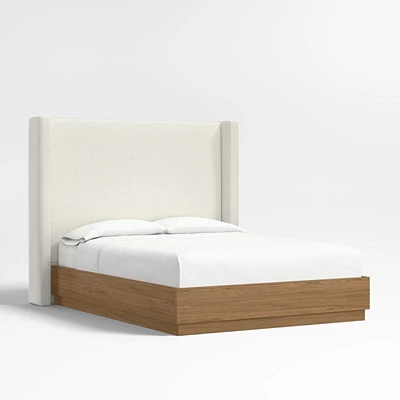 Arden 60" Ivory Queen Upholstered Headboard with Batten Oak Bed Base