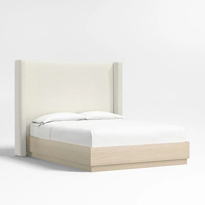 Arden 60" Ivory Queen Upholstered Headboard with Batten White Oak Bed Base