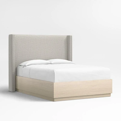 Arden 60" Mist Grey Upholstered Queen Headboard with Batten White Oak Storage Bed Base