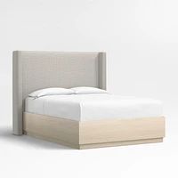 Arden 60" Mist Grey Upholstered Queen Headboard with Batten White Oak Storage Bed Base