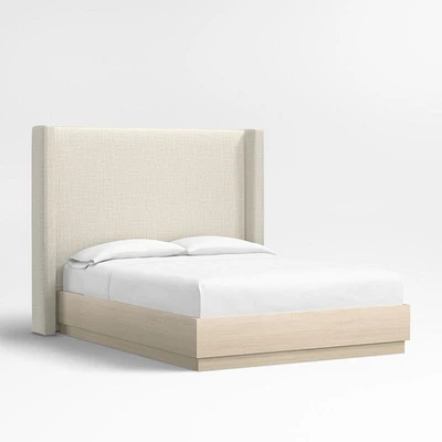 Arden 60" Natural Beige Upholstered Queen Headboard with Batten White Oak Bed Base