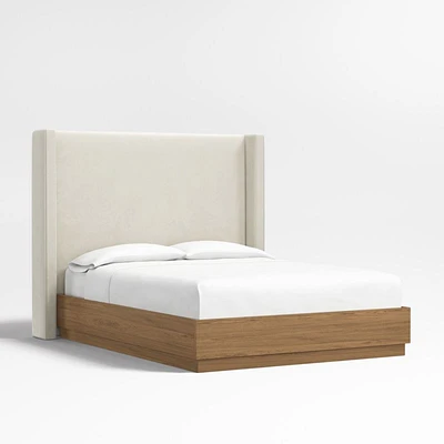 Arden 60" Beige Upholstered Queen Headboard with Batten Oak Bed Base