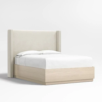 Arden 60" Beige Upholstered Queen Headboard with Batten White Oak Storage Bed Base