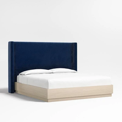 Arden 60" Navy King Upholstered Headboard with Batten White Oak Bed Base
