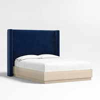 Arden 60" Navy King Upholstered Headboard with Batten White Oak Bed Base