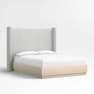 Arden 60" Oyster Grey Queen Upholstered Headboard with Batten White Oak Bed Base