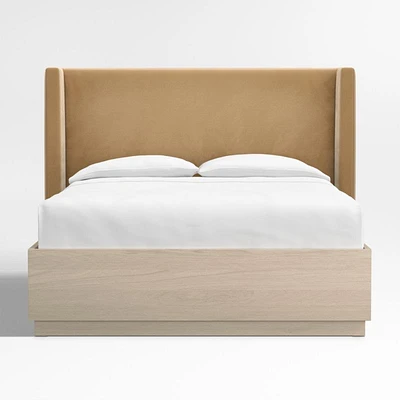 Arden 52" Upholstered Queen Headboard with Batten White Oak Storage Bed Base
