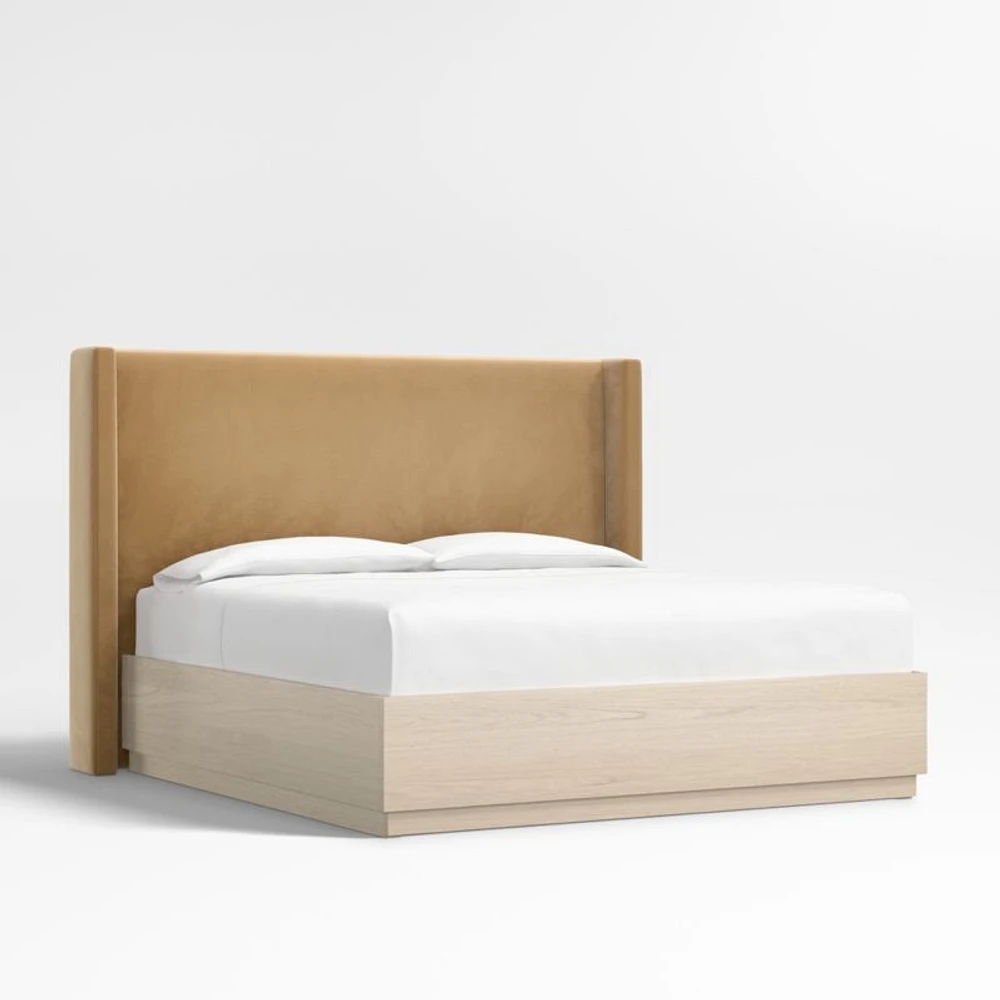 Arden 60" Upholstered King Headboard with Batten White Oak Storage Bed Base