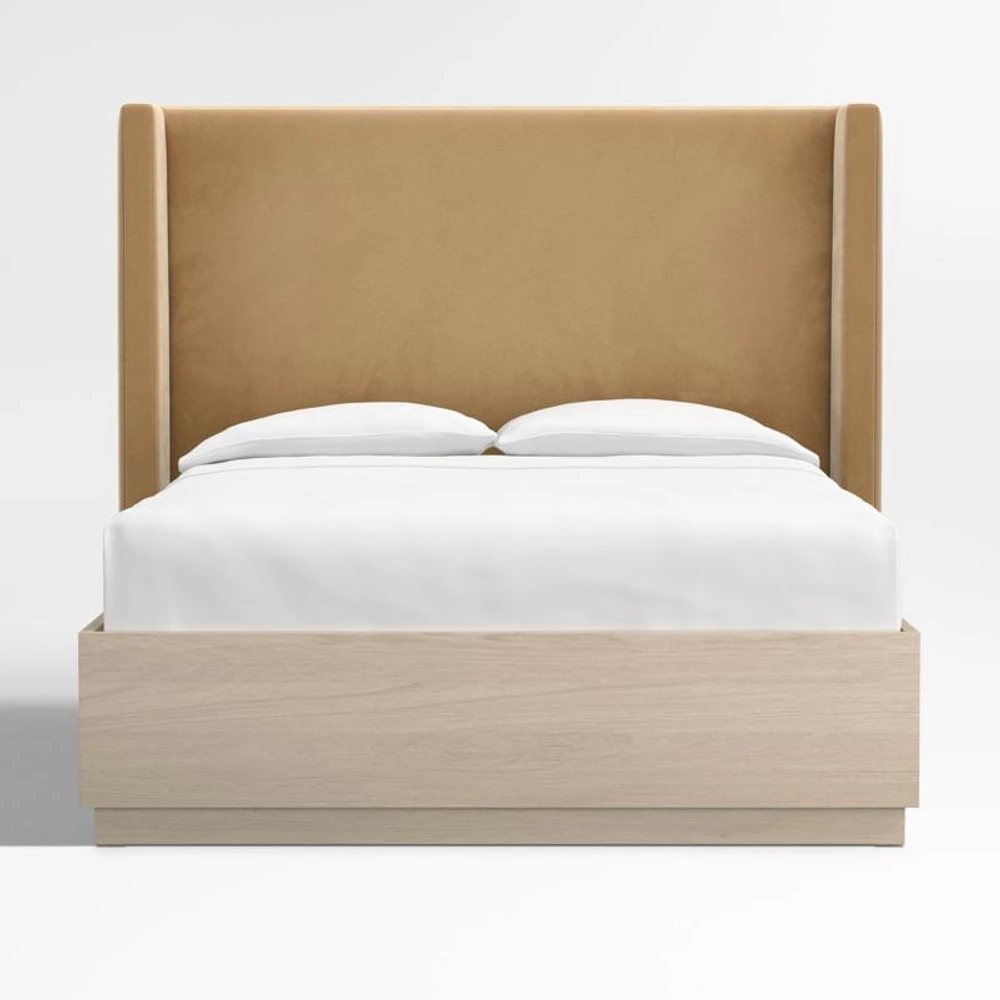 Arden 60" Upholstered King Headboard with Batten White Oak Storage Bed Base