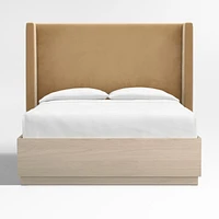 Arden 60" Upholstered King Headboard with Batten White Oak Storage Bed Base