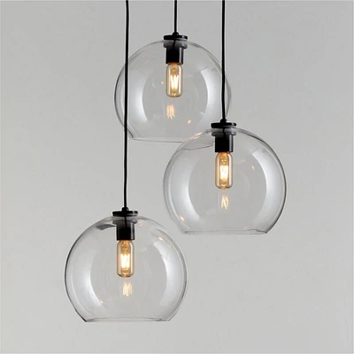 Arren Black 3-Light Pendant with Large Round Clear Glass Shades