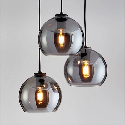 Arren Black 3-Light Round Pendant with Round Silver Glass Shades