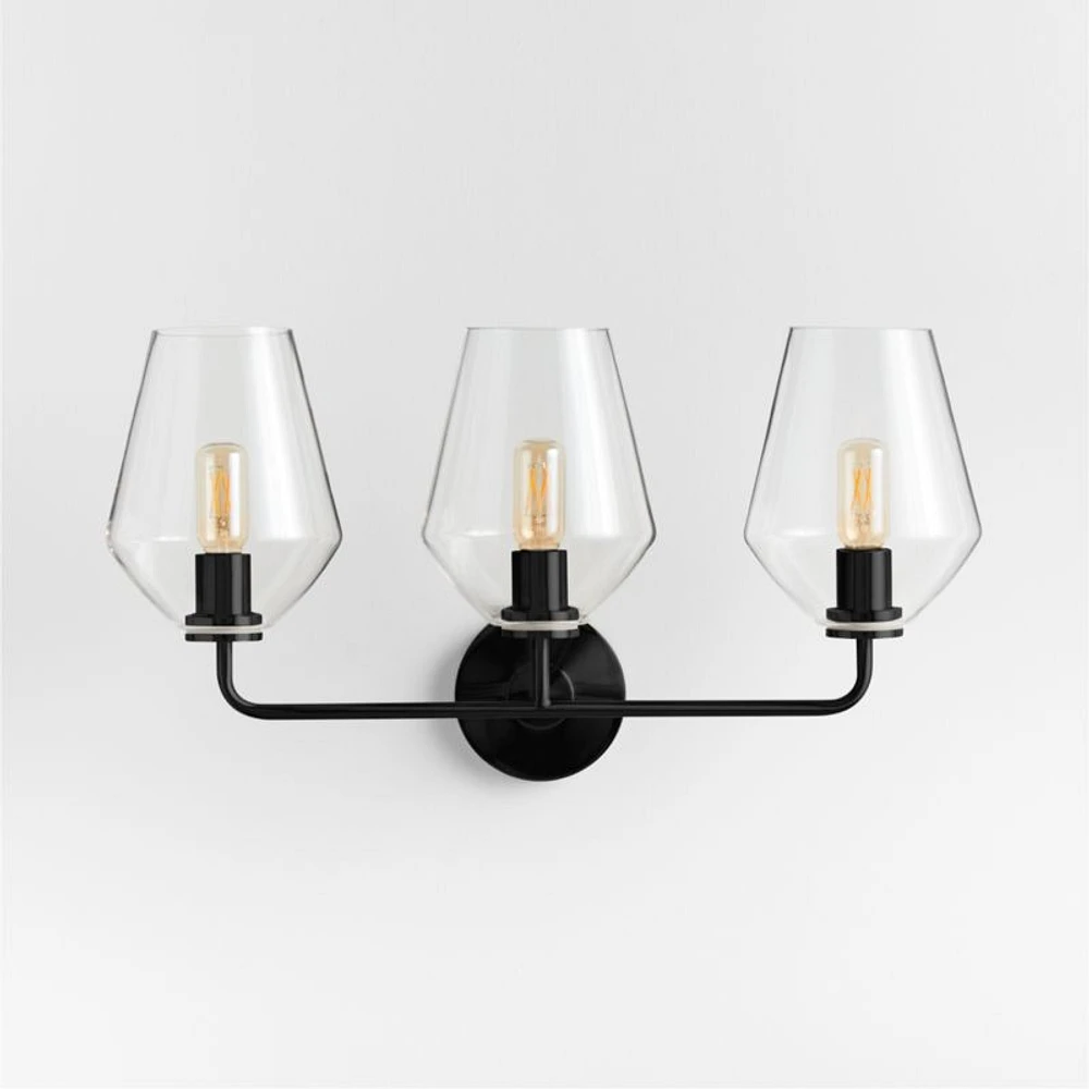 Arren Black 3-Light Wall Sconce with Clear Angled Shades