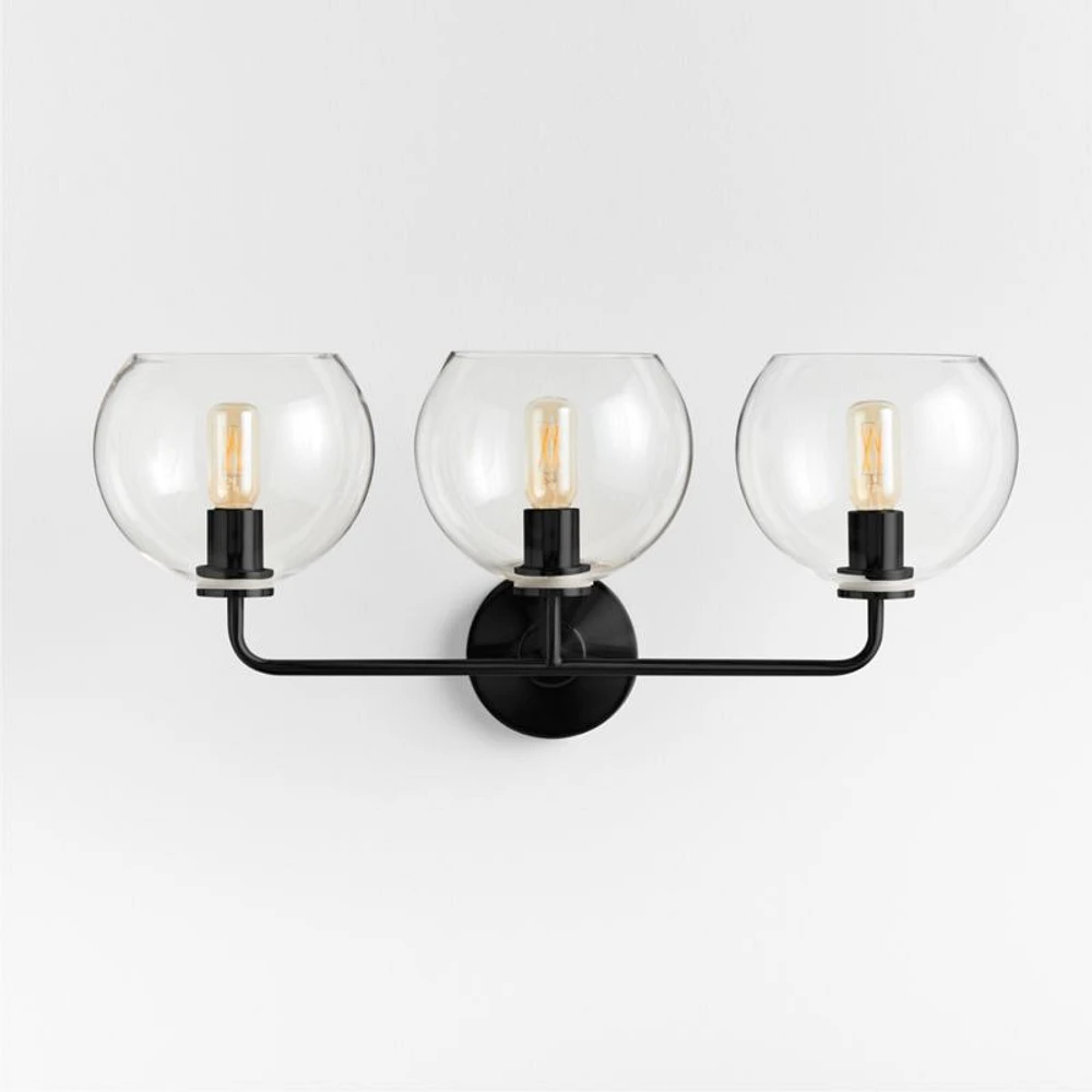 Arren Black 3-Light Wall Sconce with Clear Round Shades