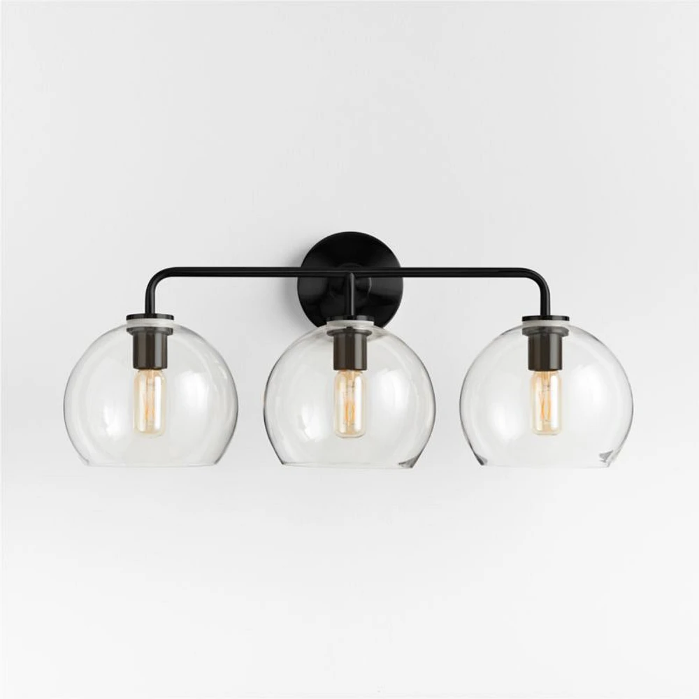Arren Black 3-Light Wall Sconce with Clear Round Shades