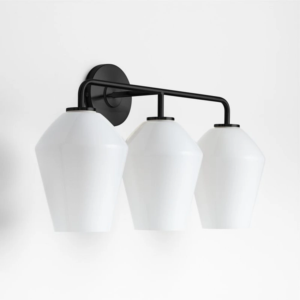 Arren Black 3-Light Wall Sconce with Milk Angled Shades
