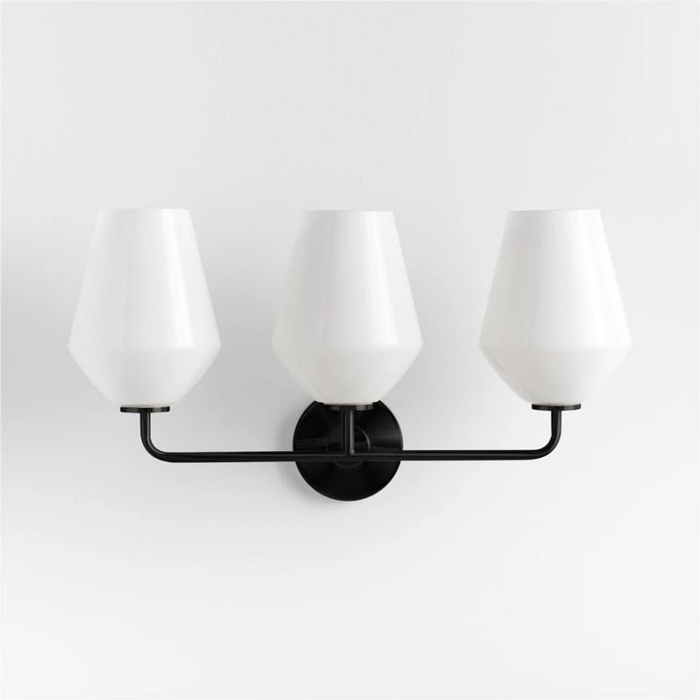 Arren Black 3-Light Wall Sconce with Milk Angled Shades