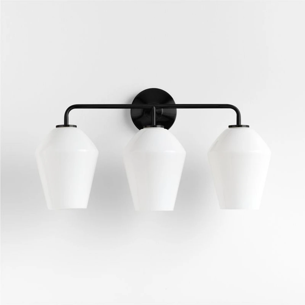 Arren Black 3-Light Wall Sconce with Milk Angled Shades