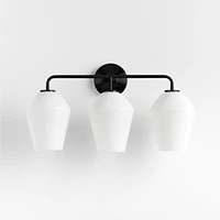 Arren Black 3-Light Wall Sconce with Milk Angled Shades