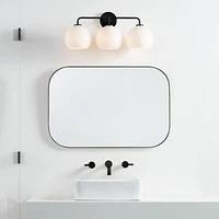 Arren Black 3-Light Wall Sconce with Milk Round Shades