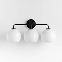 Arren Black 3-Light Wall Sconce with Milk Round Shades