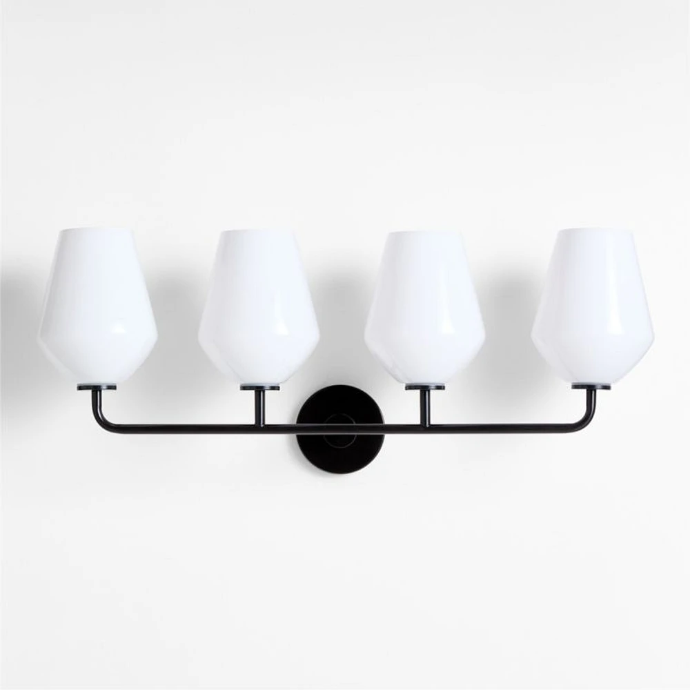 Arren Black 4-Light Wall Sconce Light with Milk Glass Angled Shade