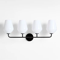 Arren Black 4-Light Wall Sconce Light with Milk Glass Angled Shade