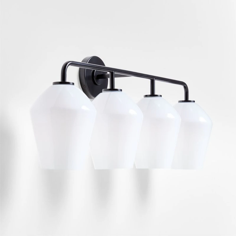 Arren Black 4-Light Wall Sconce Light with Milk Glass Angled Shade
