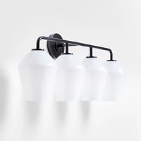 Arren Black 4-Light Wall Sconce Light with Milk Glass Angled Shade