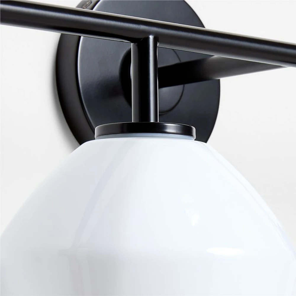 Arren Black 4-Light Wall Sconce Light with Milk Glass Angled Shade
