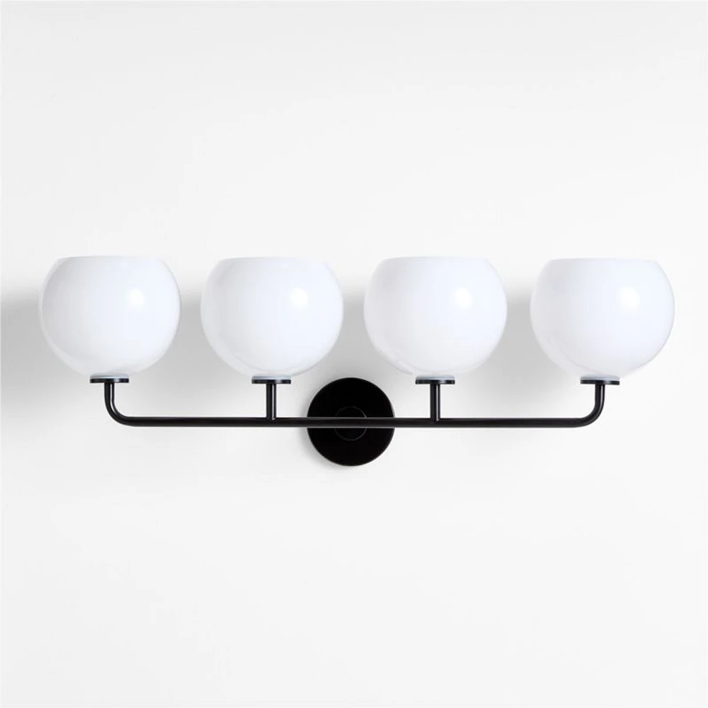 Arren Black 4-Light Wall Sconce Light with Milk Glass Round Shade