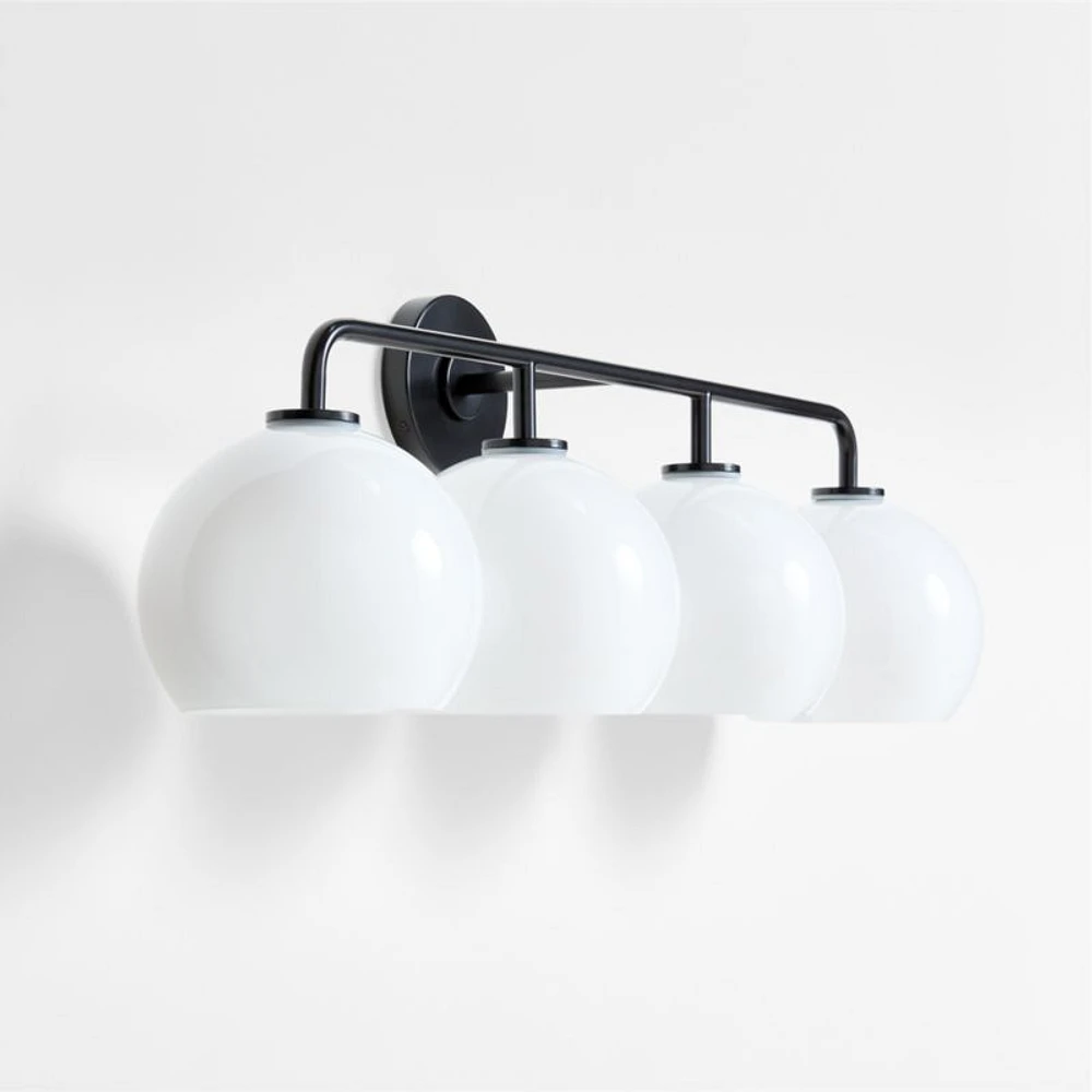 Arren Black 4-Light Wall Sconce Light with Milk Glass Round Shade