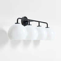 Arren Black 4-Light Wall Sconce Light with Milk Glass Round Shade